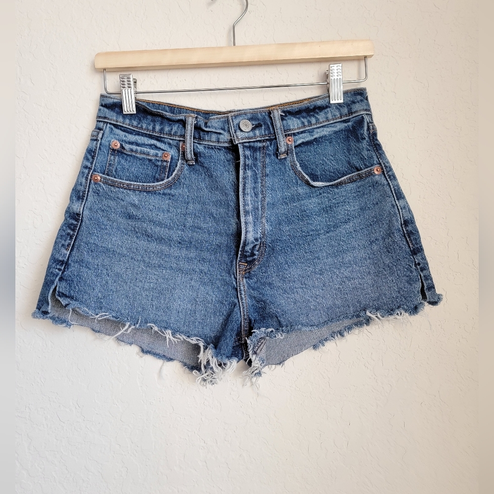 Abercrombie & Fitch The Mom Short High Rise Cutoff Denim Jean Shorts Sz 27